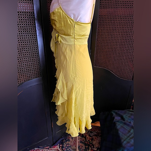 KAREN MILLEN Silk Chartreuse Ruffled Dress - Picture 5 of 11